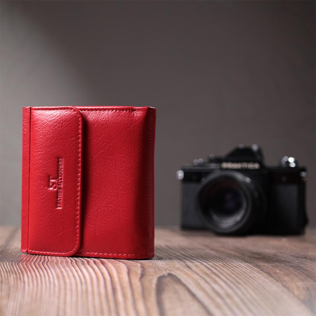Medium Size Wallet for Women with Coin Pocket Outside Made of Genuine Leather ST Leather 22720 Red