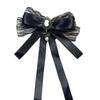 Fabric Black Lace Bow Pearl Brooch Elegant Women Shirt Collar Pins Corsage Mourning Brooch Jewelry Brooch Hair Clip Dual-Purpose