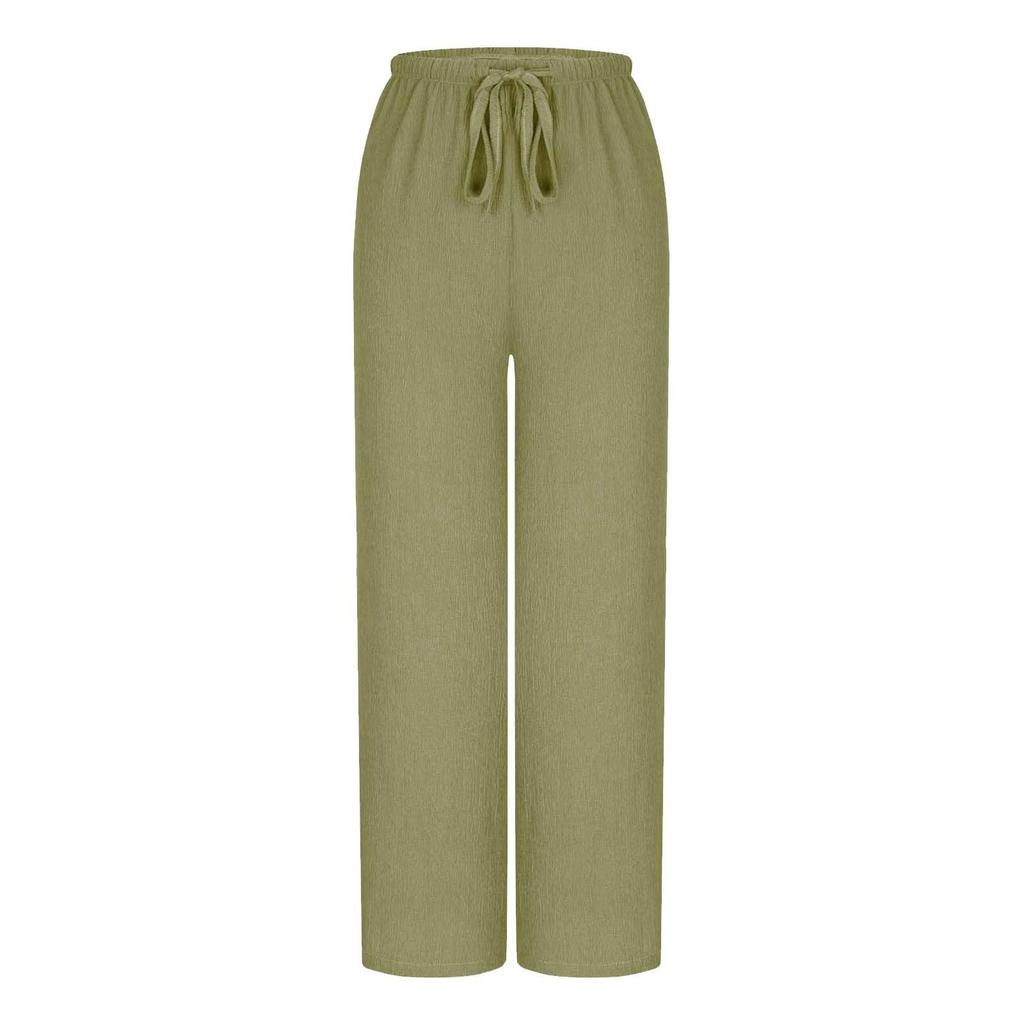 Women's High Waist Adjustable Knot Flowy Cotton And Linen Trousers Wide Leg Pants