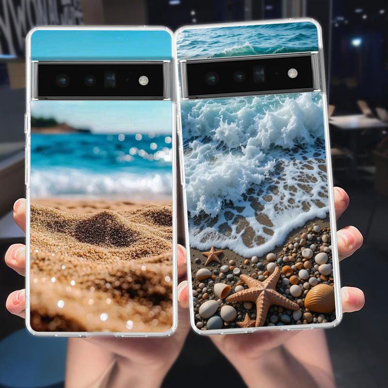 Для Google Pixel 10 Pro Прозрачный Чехол для Телефона Pixel 9 Pro XL Pixel 8 Pro 9A 8A 7A 7 6A 6 Pro Чехол Пейзаж Морского Побережья Волна Пляж Узор