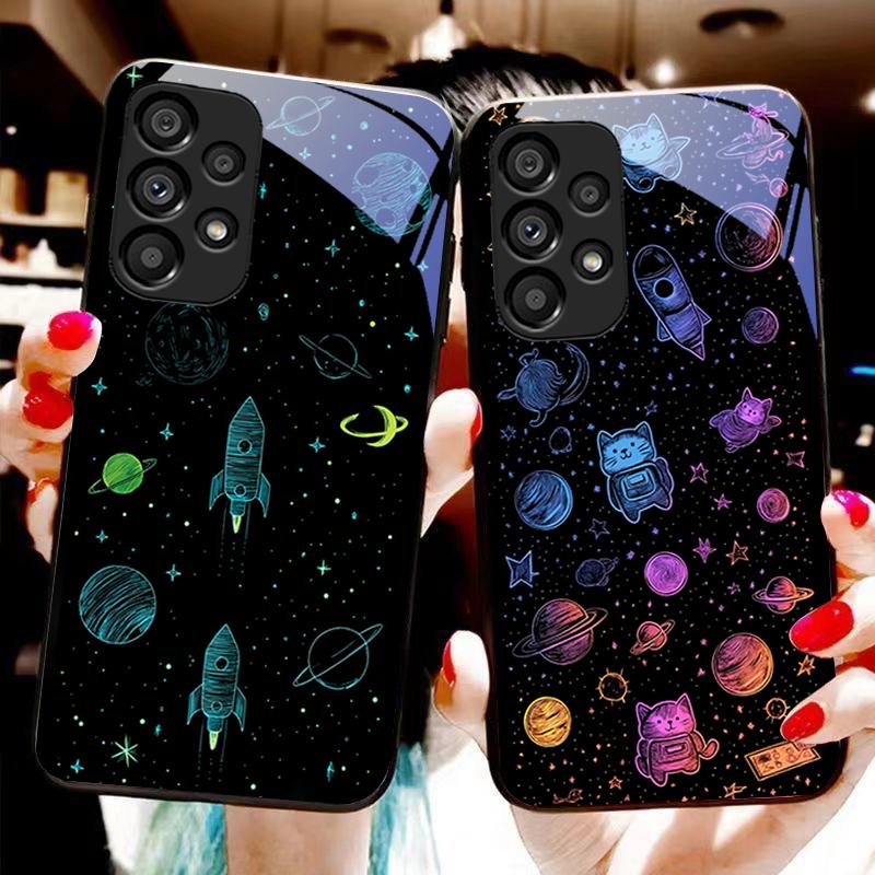 Мечтательный Космос Черный Зеленый Для Samsung Galaxy S10 20 Plus 21 FE 22 23 24 FE 25 Ultra Черный Чехол для телефона из закаленного стекла Жесткий чехол