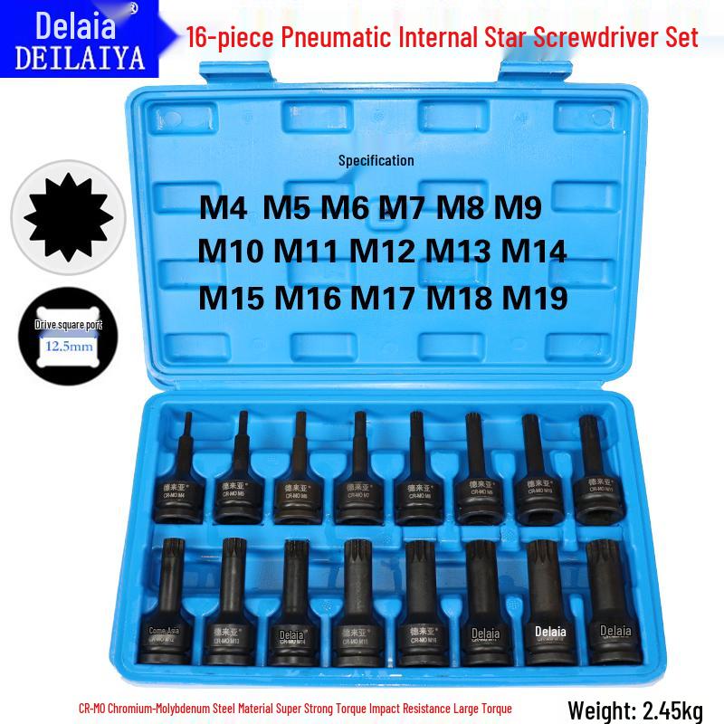 1/2 Air Impact Wrench with Integrated Plum Blossom Bit & Pneumatic Screwdriver Socket Set