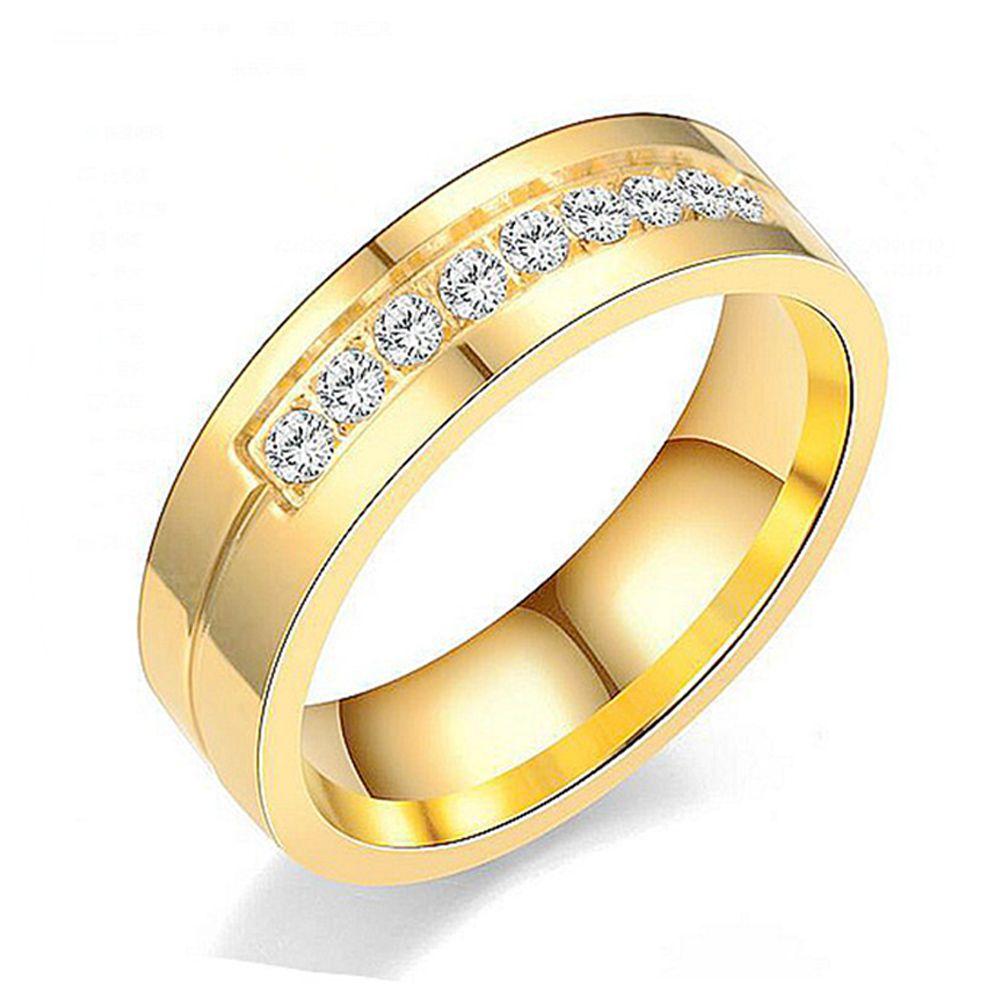 Cubic Zirconia AAA CZ Golden Silver 18K Gold Plated Stainless Steel Wedding Band Ring Couples Ring