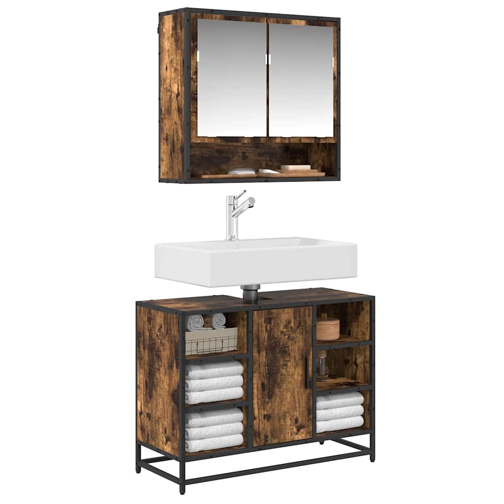 Washbasin Cabinet in Smoked Oak 80 x 33 x 60 cm Wood Based Material