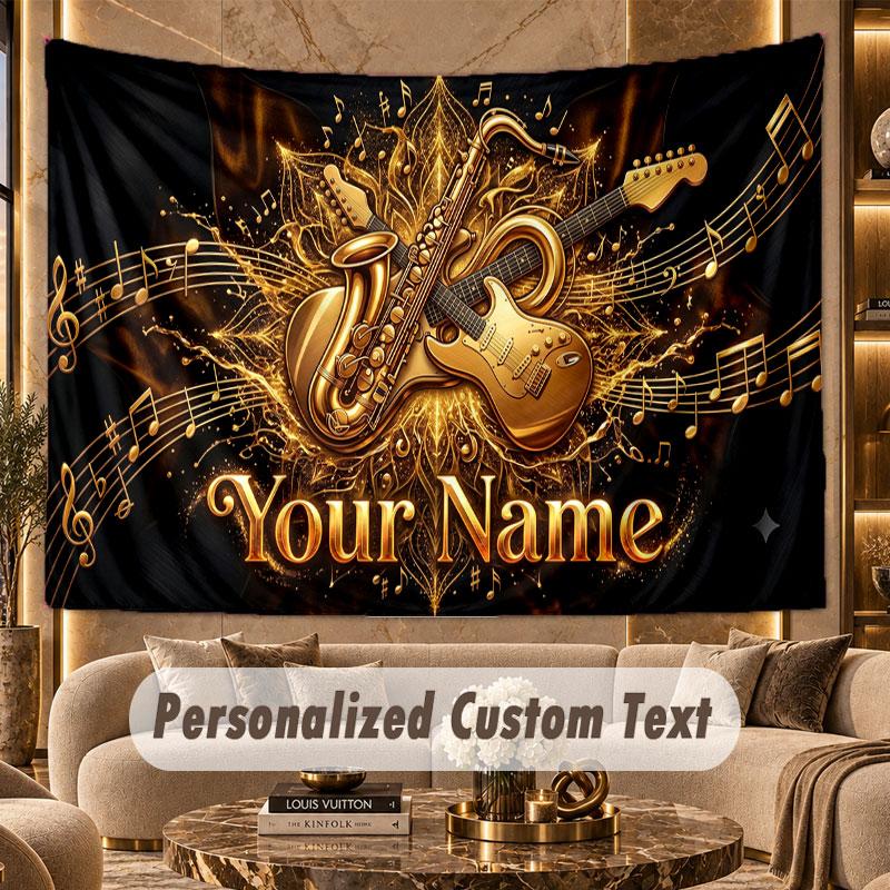 Music General (59) Theme Wall Tapestry Customized With Name Text Personalized Hanging Tapestry For Bedroom Living Room Decor