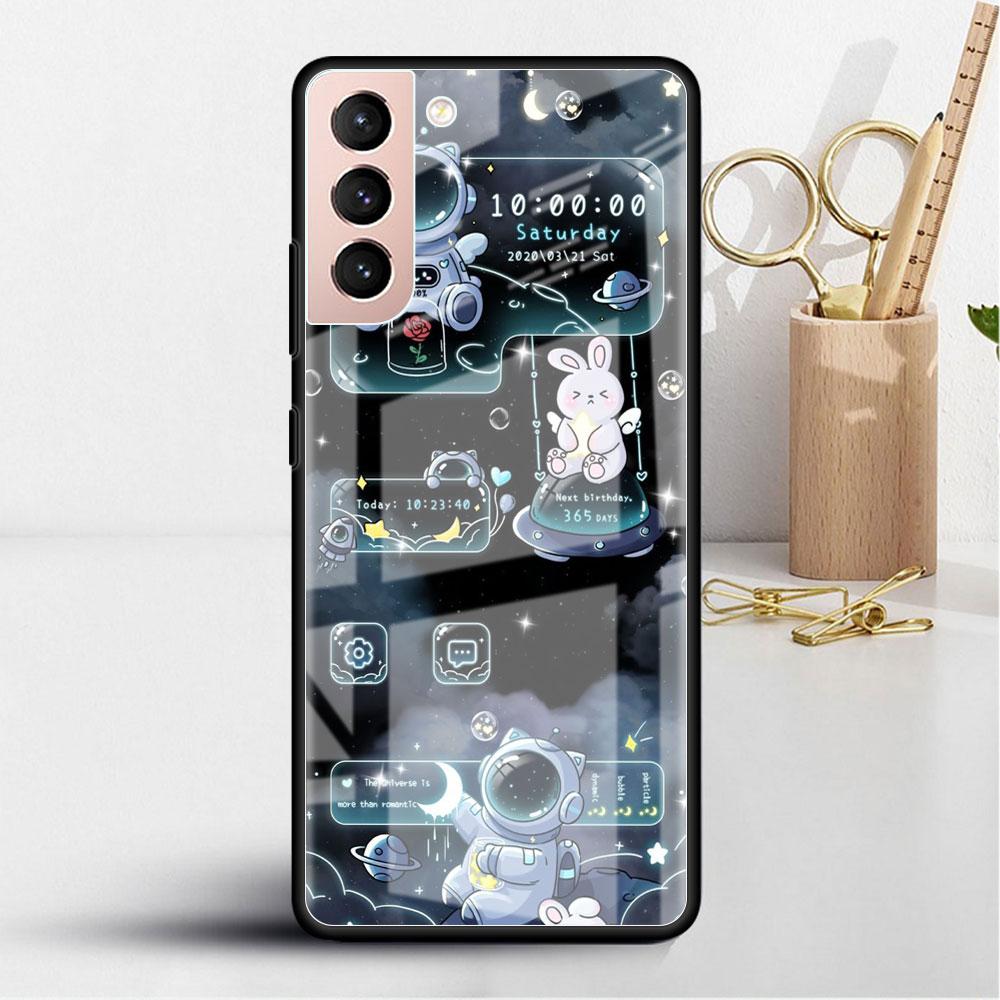 Стеклянный чехол для Samsung Galaxy S22 S20 FE S21 5G S10 S9 Plus Note 10 20 Lite, закаленный чехол для телефона с изображением космонавта и мультфильма