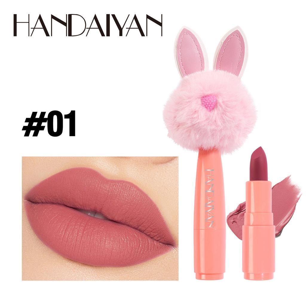 Handaiyan 5 Color Mini Rabbit Plush Dumplings, Dill Matte Lipstick Red