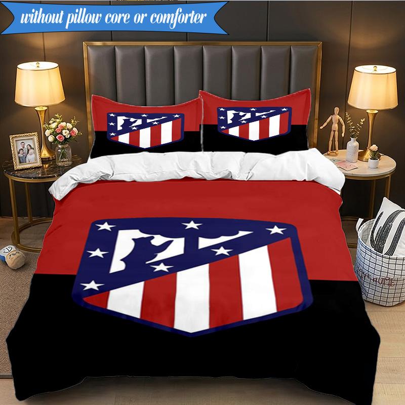 3PCS Atlético de Madrid S.A.D Printed Soft Bedding Set,Including 1pc Duvet Cover And 2pcs Pillowcases Perfect for Bedroom, Dormitory, Fan gift