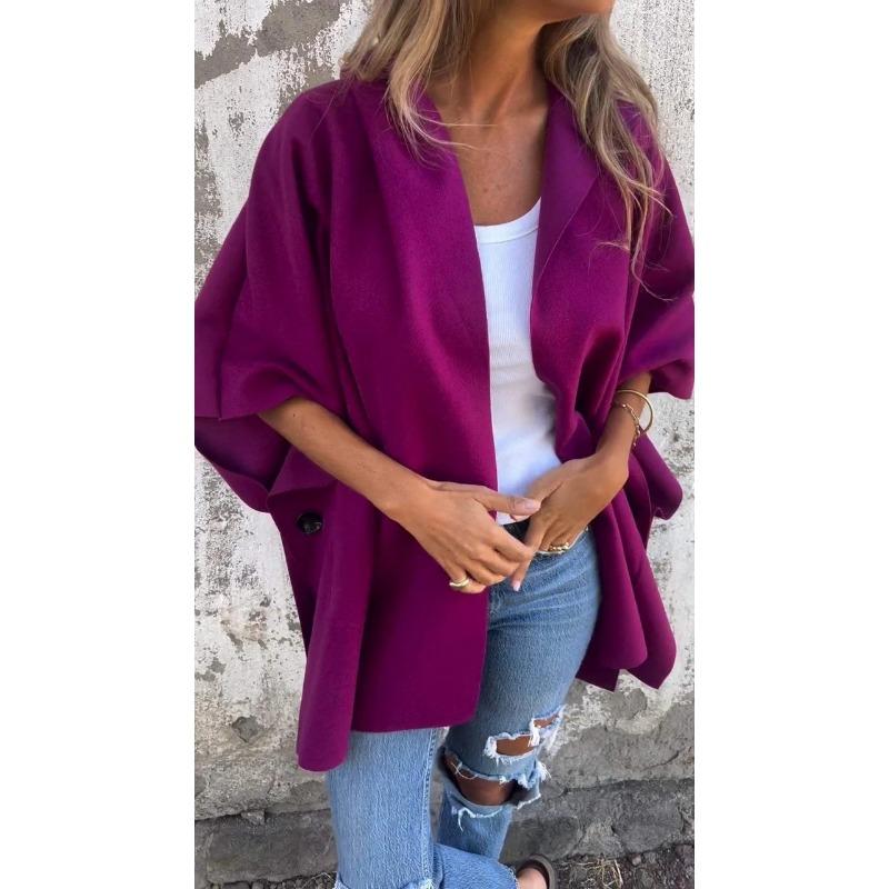 Autumn and Winter Women's Shawl Lapel One-piece Cape Jacket