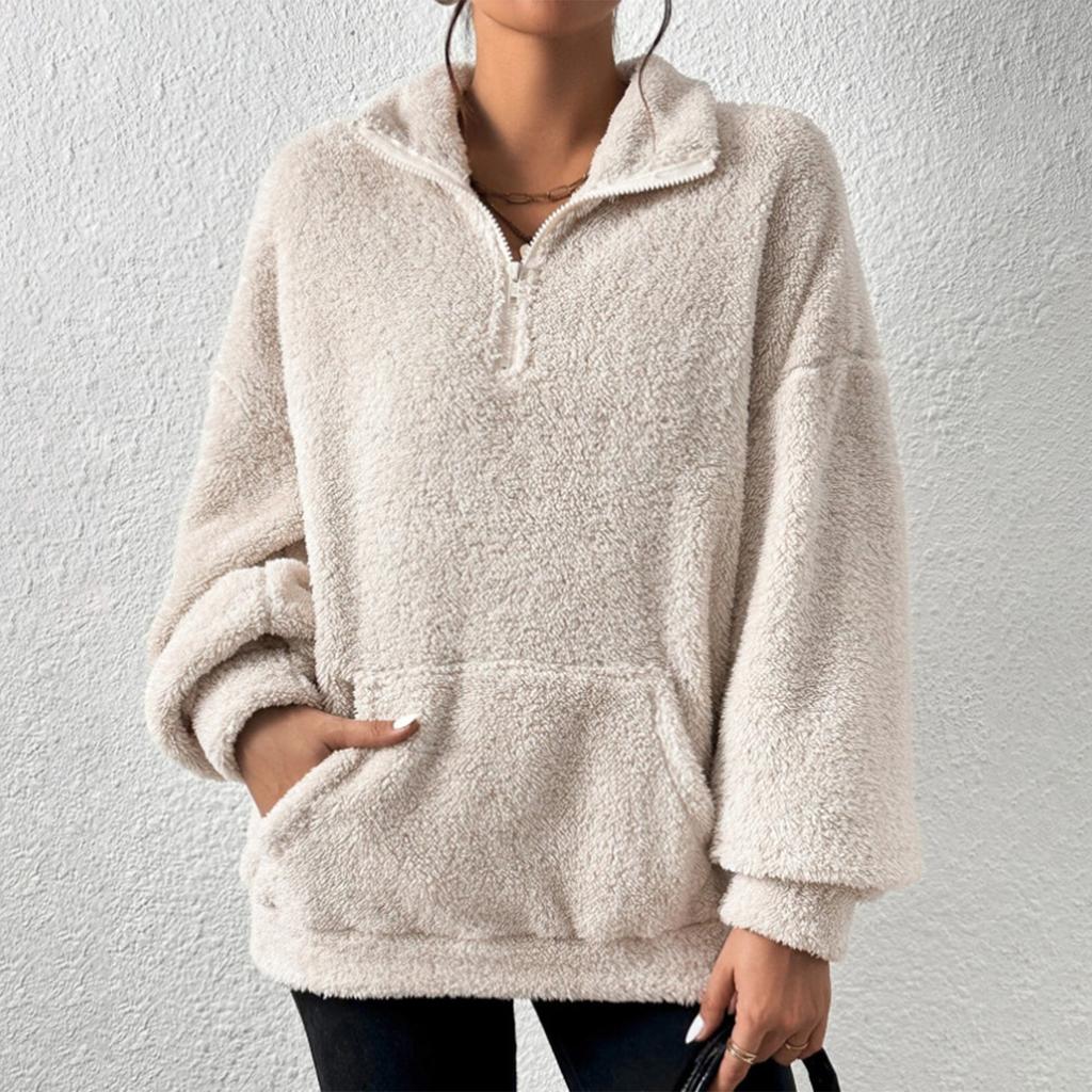 Sweatshirt For Women Half Zip Pocket Drop Shoulder Teddy Sweatshirt Christmas Sweatshirts For Women
