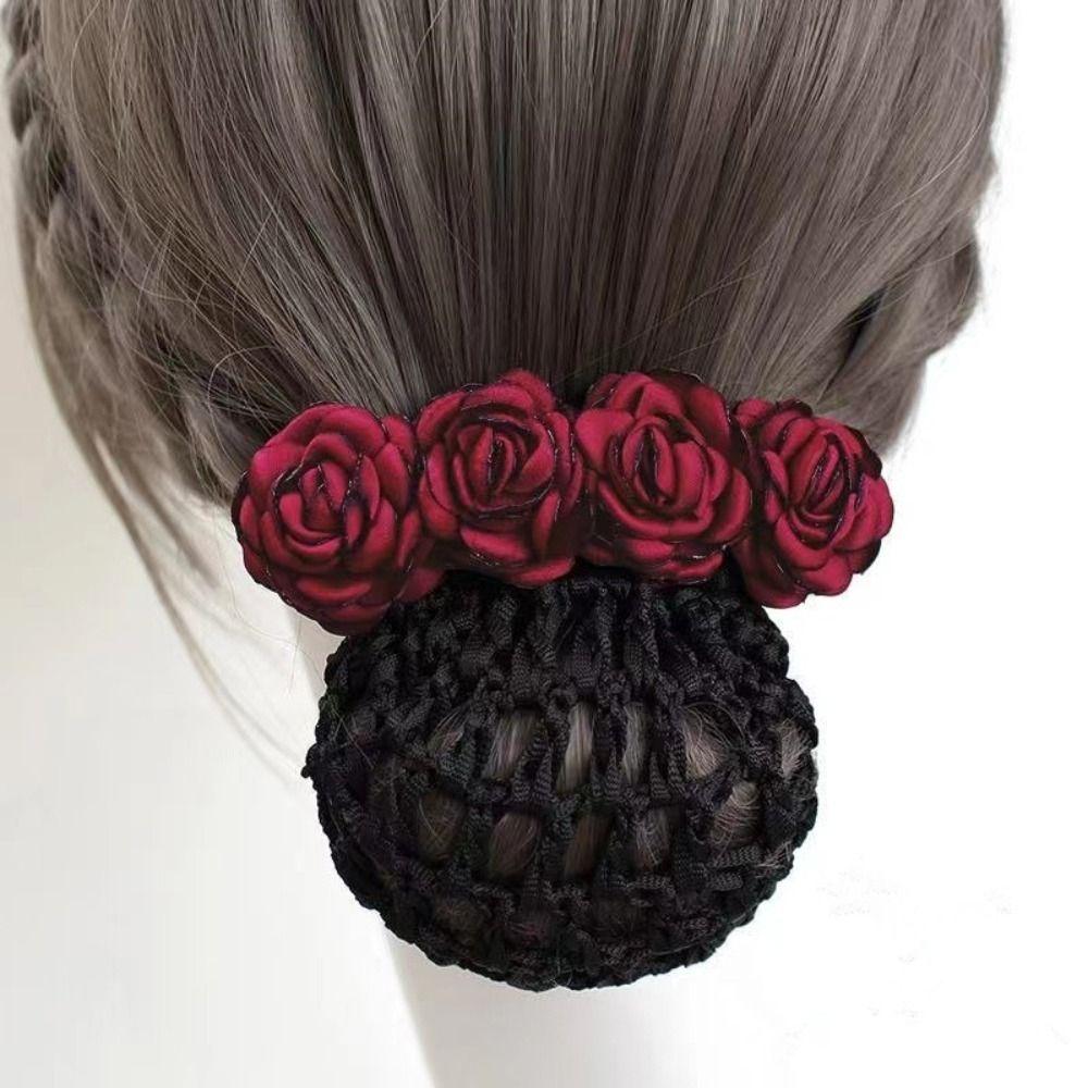 Hair Accessories Bow French Hair Clip Barrette Women Hair Bun Cover Net Snood Hairnet Flower