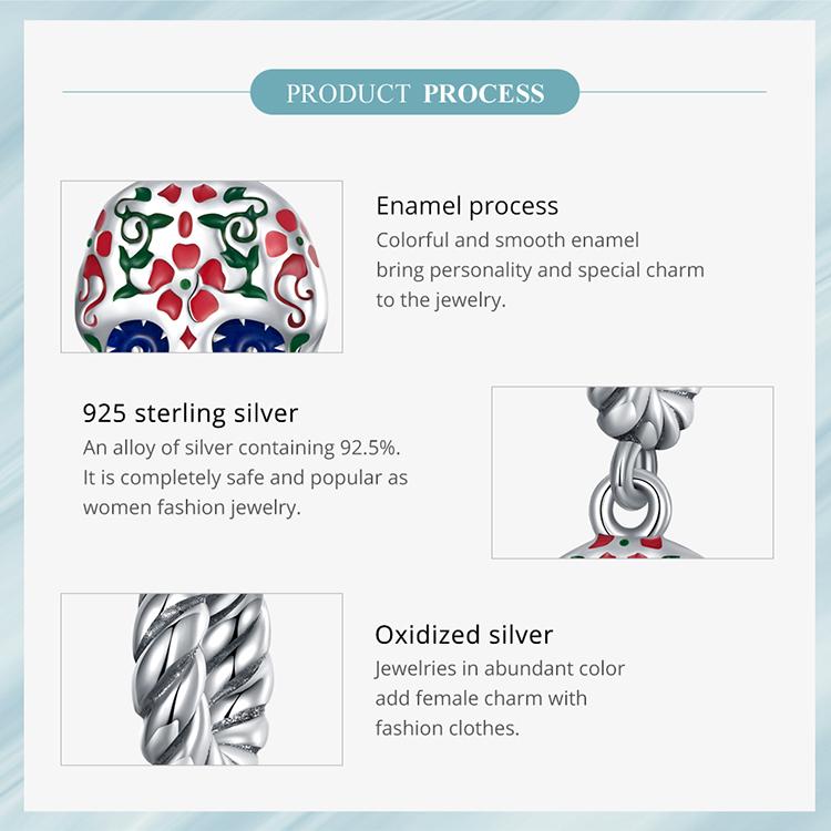 WOSTU Authentic 925 Sterling Silver Colorful Enamel Skull Charms Pendant for Women Fine Jewelry