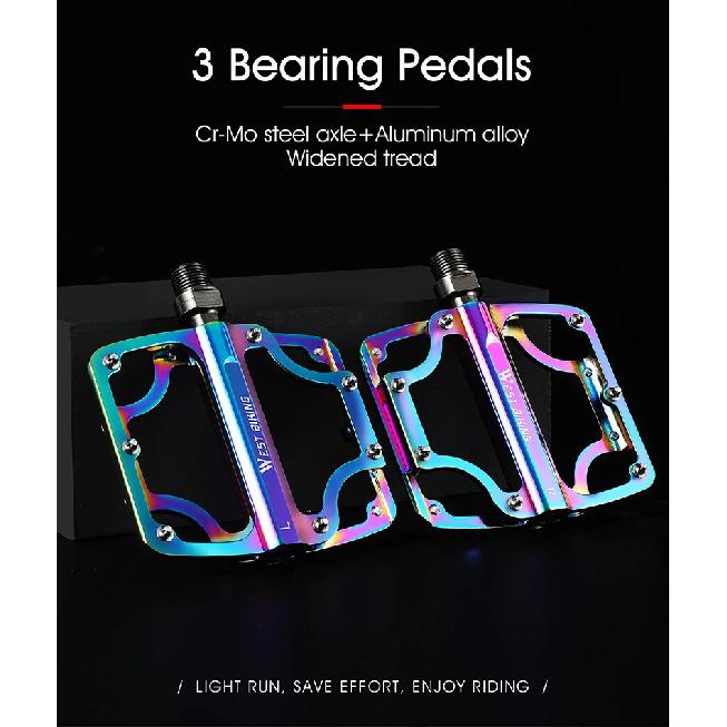 WEST BIKING Bicycle Pedals 3 Bearings CNC Ultralight MTB Road Bike Part Colorful Anti-slip Flat BMX Pedals Cycling Accessories