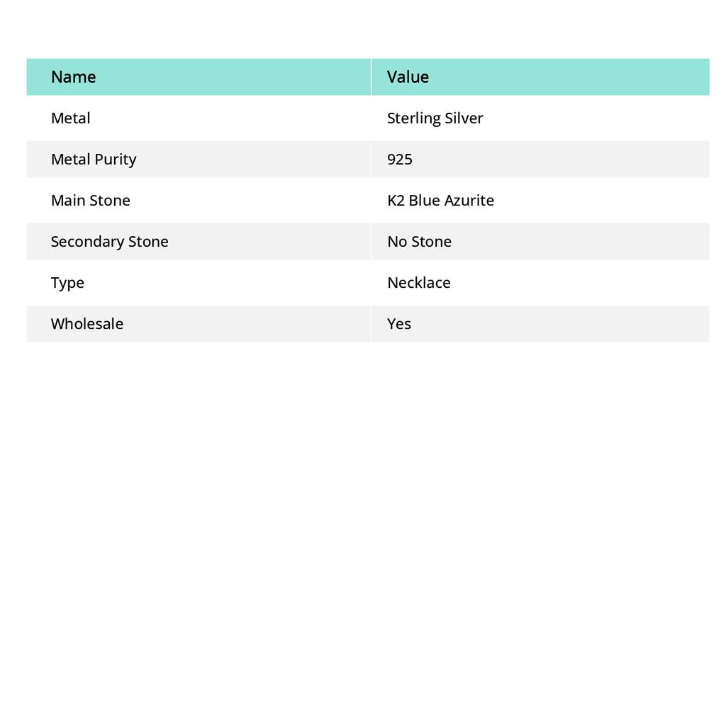 Ювелирные изделия ручной работы из серебра 925 пробы с драгоценным камнем K2 Blue Azurite, ожерелье 18 дюймов Z1c43