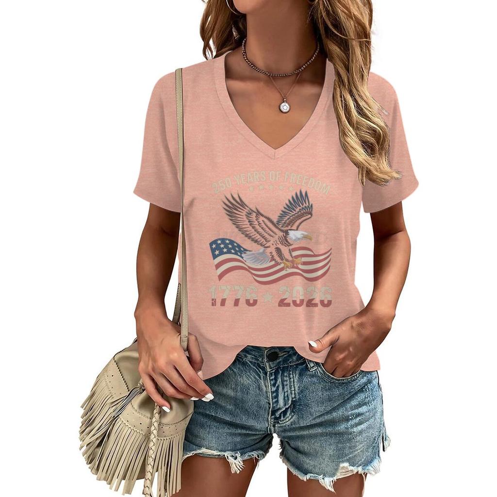 Unisexs V Neck Tee Shirt 250th Anniversary 17762026 Print Tshirt 250 Years Graphic Tee Retro Independence Day Shirt