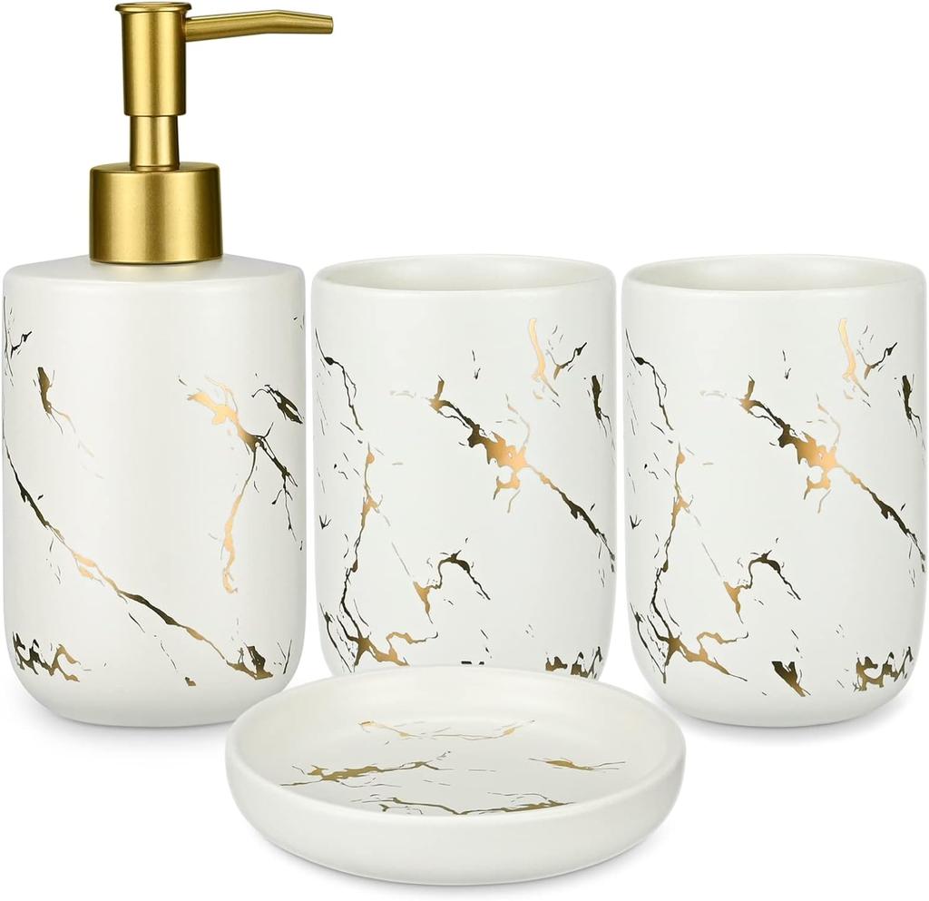 Набор аксессуаров для ванной комнаты, набор керамических аксессуаров для ванны из 4 предметов включает в себя 2 держателя/стакан для зубных щеток, жидкое мыло или лосьон на 300 мл.