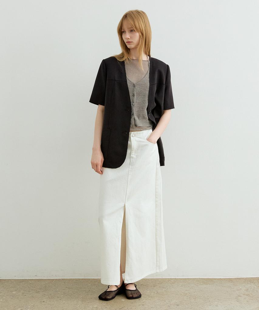 Artid Slit Denim Long Skirt_White