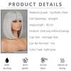 MISS WIG Женский короткий прямой парик Боб с челкой Синтетическое волокно Серый Косплей Повседневная одежда Парик Боб длиной до плеч