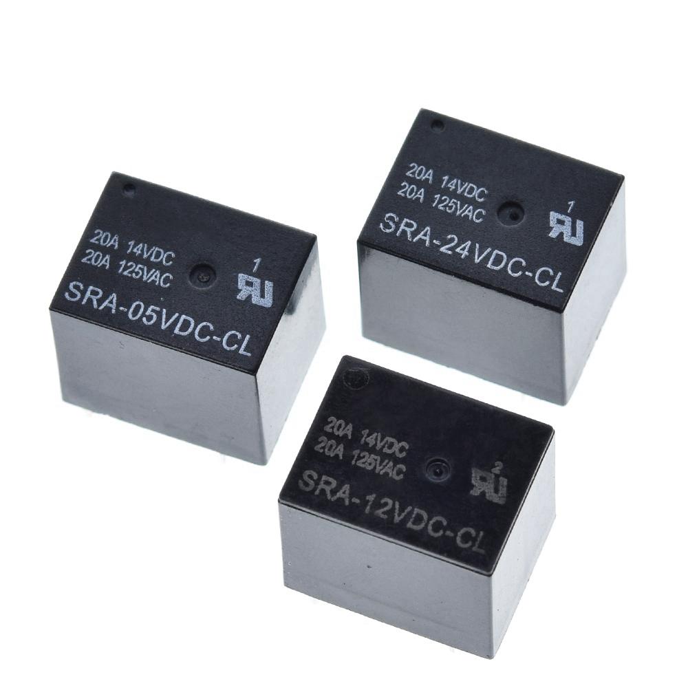 TZT 5/10 шт. 5В 12В 24В 20А DC Реле питания SRA-05VDC-CL SRA-12VDC-CL SRA-24VDC-CL 5-контактный тип для печатной платы В наличии Черный Автомобильное реле