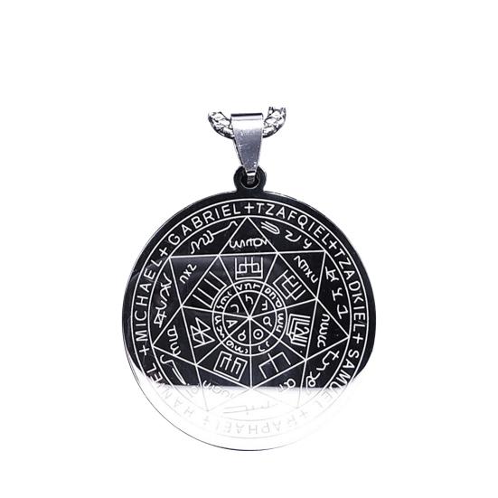 Мужское ожерелье, семь ангельских амулетов, цепочка, круглая подвеска, полый Соломон, нержавеющая сталь, гальваническое покрытие, унисекс