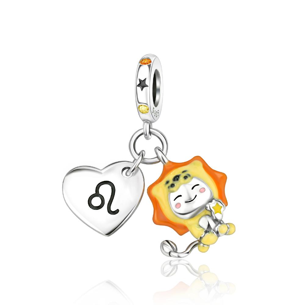 Original Charms Bead Copper Inlaid Zirconium Orange Series Sunburst Pendants Fit Bracelet Jewelry Gift Marking