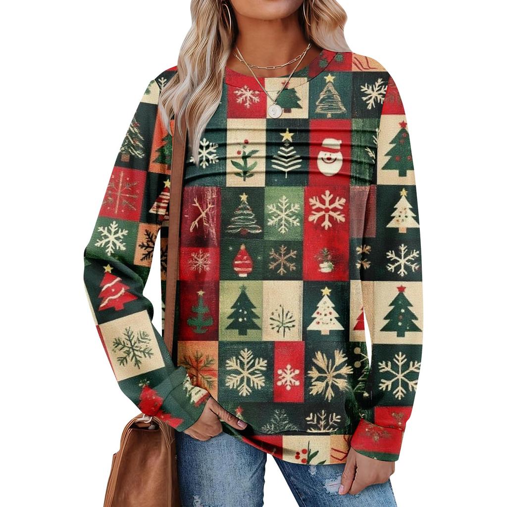 Женский повседневный свитшот с длинным рукавом и круглым вырезом, приталенный плиссированный топ