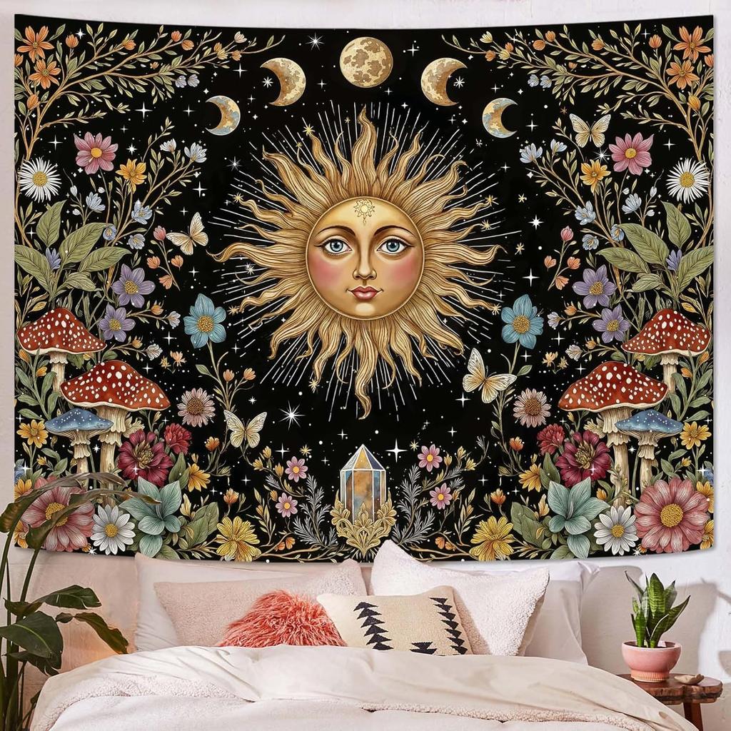 VIKAMA Butterfly Flower Moon Wall Hanging Tapestry Bedroom Living Room Dorm Home Decor