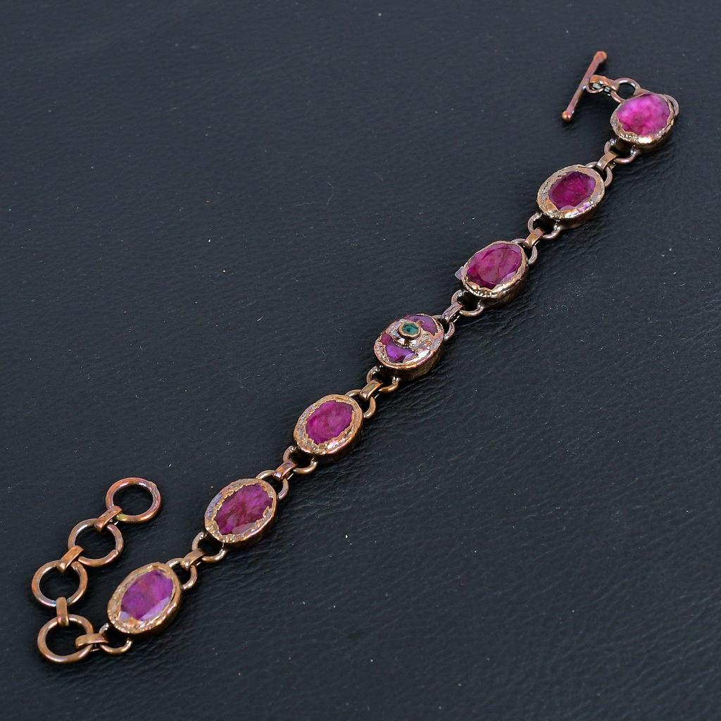 Ruby Handmade Gemstone Bracelet, Copper Electroformed Bracelet Antique Jewelry, For Engagement Gift