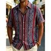 Fashion Unisex Vintage Tribal Striped Style Graphic Hawaiian Shirts 3D Printed Shirts Tops Summer Short Sleeves Men Women Blouse Shirt