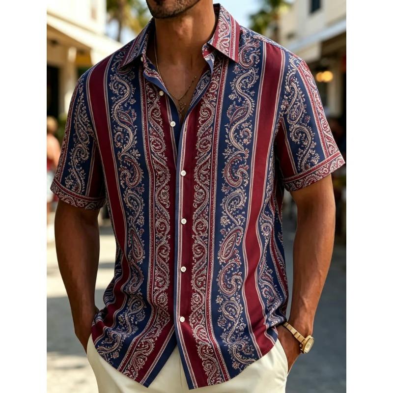 Fashion Unisex Vintage Tribal Striped Style Graphic Hawaiian Shirts 3D Printed Shirts Tops Summer Short Sleeves Men Women Blouse Shirt