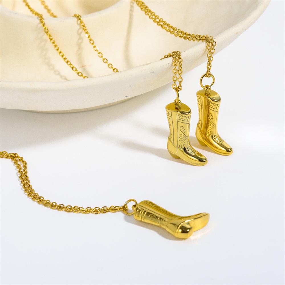 Vintage Denim Boots Pendant Necklace Niche Design Stainless Steel Boots Collarbone Chain Furnace Vacuum Plating