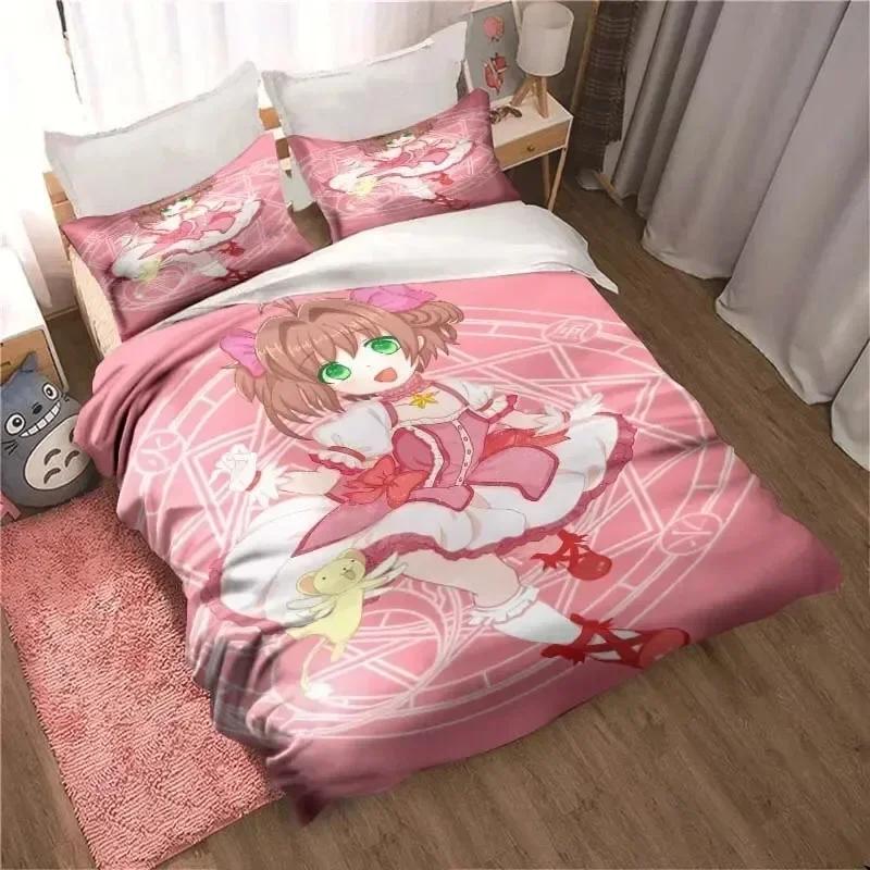 Аниме Cardcaptor Sakura Постельное белье Пододеяльник Простыня Печатный комплект постельного белья Наволочка Кровать Полный Queen King Размер Одеяло Спальня