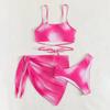 Tie Dye Halter Bikini Female Swimsuit Women Swimwear 3 Pieces Bikini Set with Sarong Bather Bathing Suit Swim