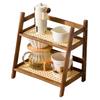 Coffee Mug Organizer 2-Tier Mug Holder Rack Coffee Bar Organizer Imitation Rattan Style Desktop Storage Shelf Water Bottle