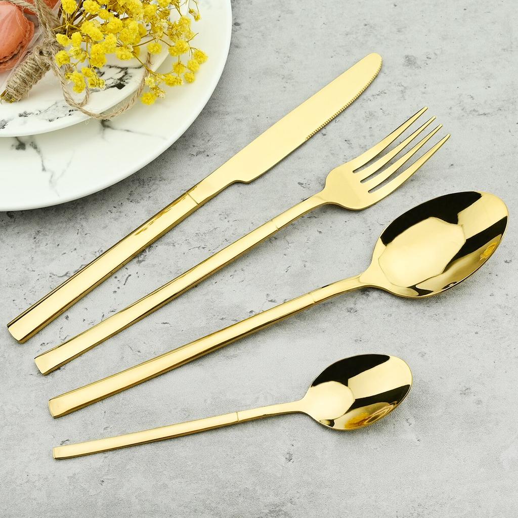 4Pcs Black Gold Cutlery Set Knives Fork Spoon Dinner Tableware Stainless Steel Dinnerware Party Kitchen Flatware Silverware Set