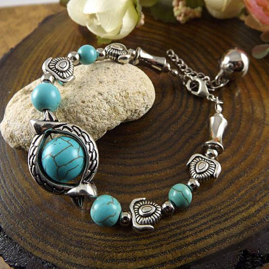 Декор в виде бабочек, регулируемый браслет унисекс, бирюзовые бусины ручной работы, браслет в стиле ретро, ​​ювелирные аксессуары