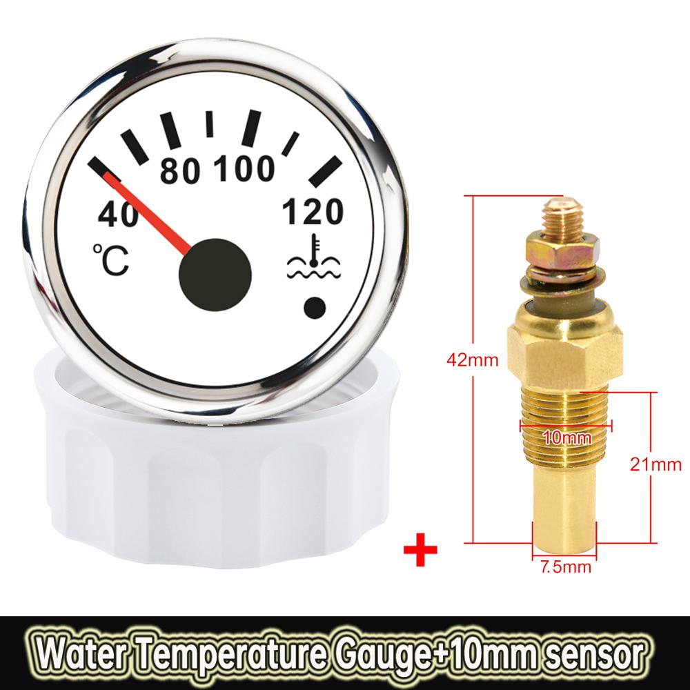 52MM Car temperature indicator 40~120 Celsius Red Backlight With Alarm+10mm Coolant Temperature Sensors for Car Truck Marine