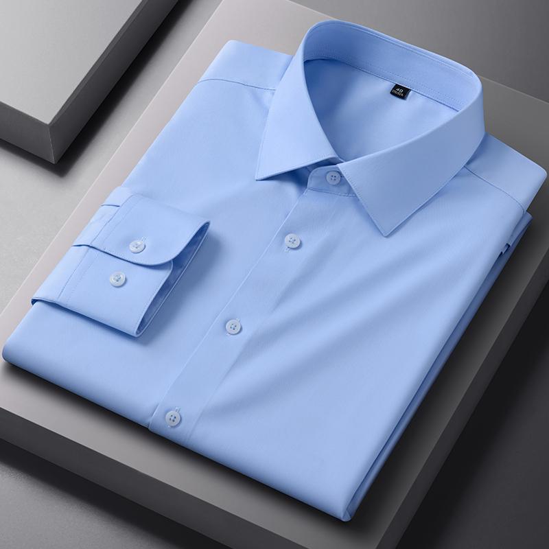 Мужские рубашки с длинным рукавом однотонные из бамбукового волокна приталенные формальные однотонные для работы топы мягкая офисная одежда