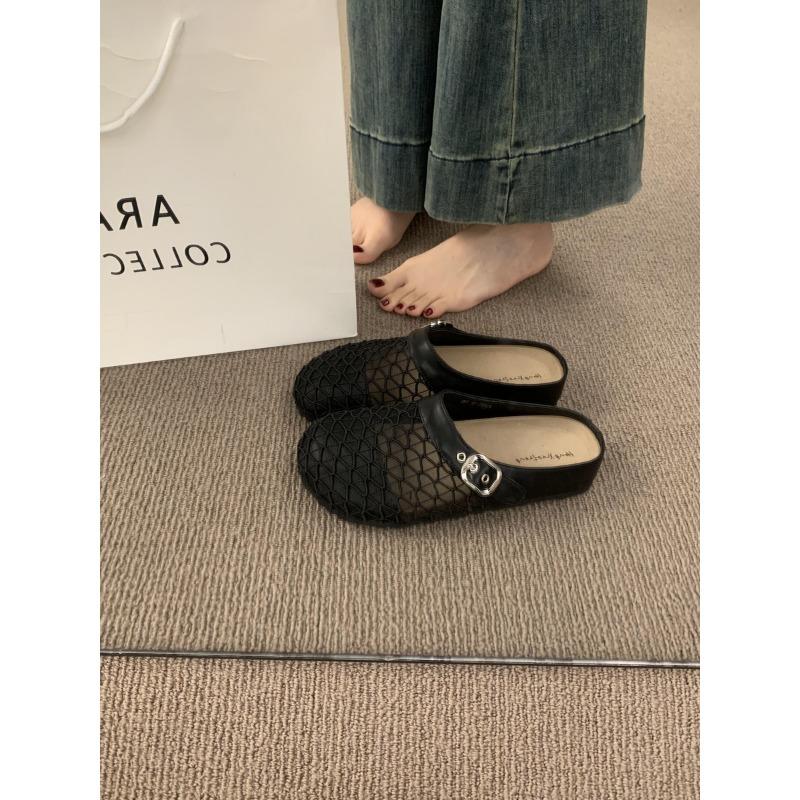 Нишевые полые дышащие сетчатые вязаные сумки головные полушлепанцы женские летние носить на педали толстая подошва рыболовная сеть