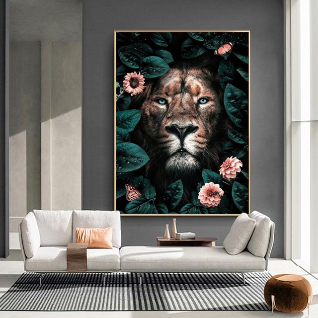 Цветок животное лев тигр леопард абстрактная картина на холсте настенное искусство скандинавский принт плакат декоративная картина для декора гостиной без рамки