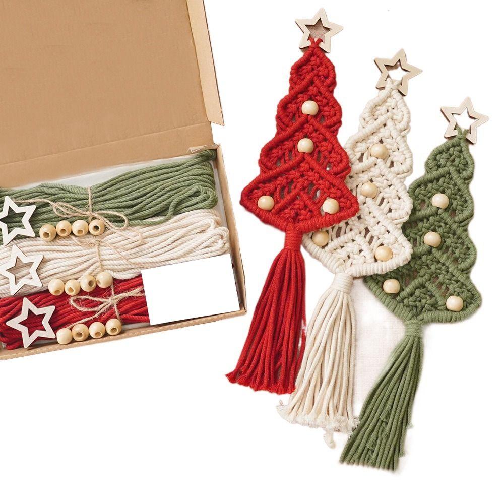 Богемный дизайн с кисточками, Рождественская елка, Макраме, Набор для DIY, Хлопковая веревка, Ручное плетение, Рождественский гобелен, Материал для упаковки, Красный/Зеленый/Белый