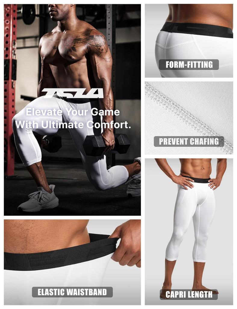Tesla Length Sports Tights Capri Compression Running Gym Training JPB2 Men's 3/4 [UV Protection, Sweat-Wicking, Quick-Drying] Tights, Leggings,