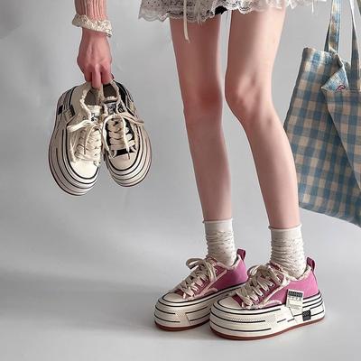 Универсальные парусиновые туфли на шнуровке, платформа с увеличением высоты, новые весенне-летние, в стиле ретро, спортивные, удобные, повседневные, для скейтборда, женская обувь