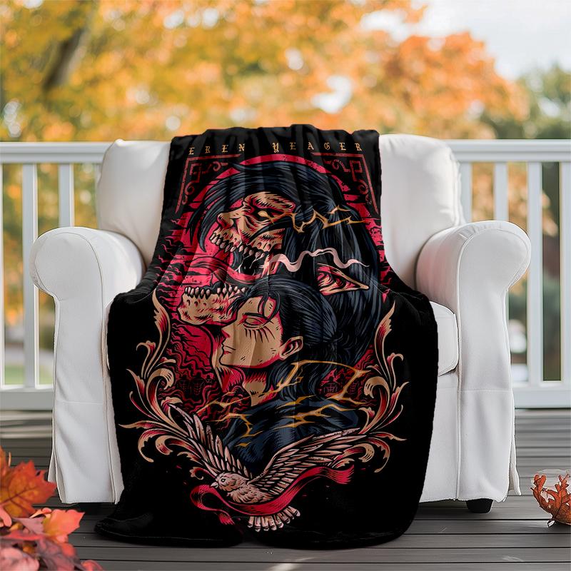 Eren & Mikasa Flannel Blanket Soft Warm All-Season Throw, Design for Camping, Car Travel, Hiking Sofa, Bed, Office Perfect Gift for Parties
