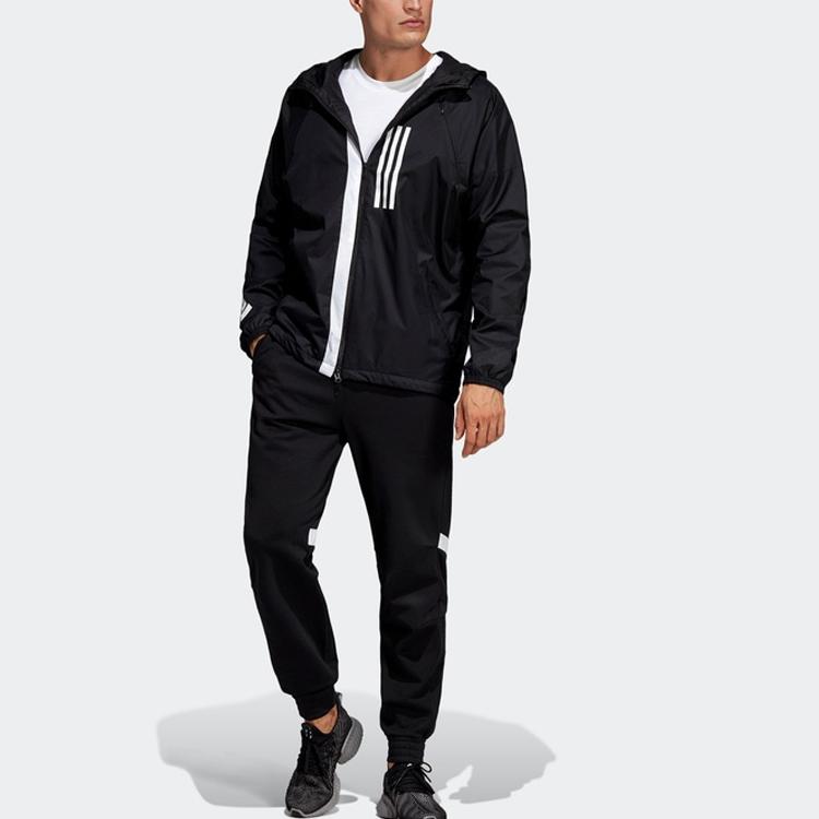 adidas Мужская ветрозащитная спортивная куртка с капюшоном, черная DZ0052