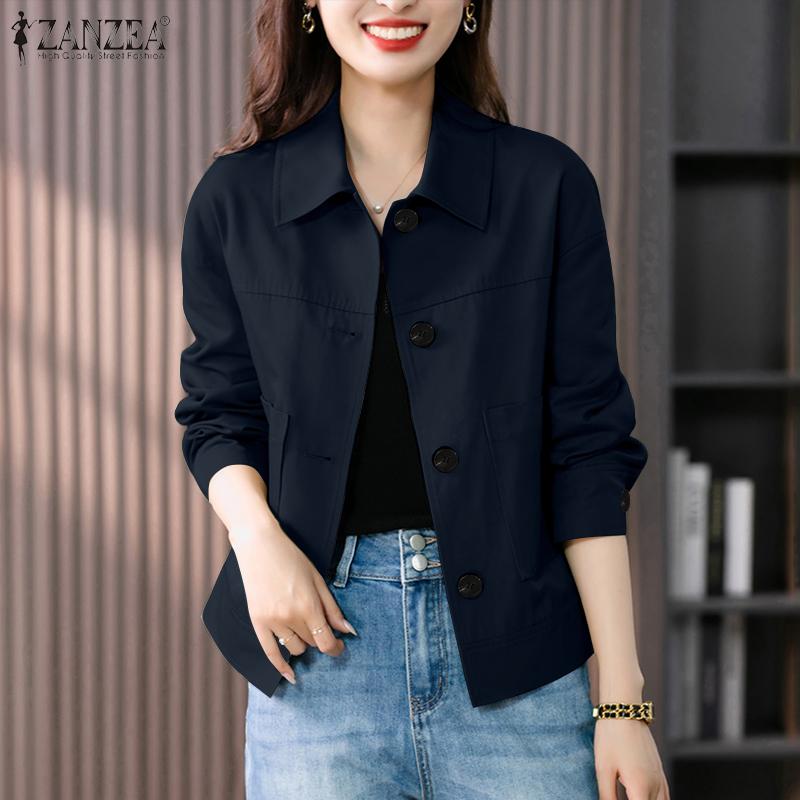 ZANZEA Женская свободная повседневная блузка с отложным воротником и длинным рукавом