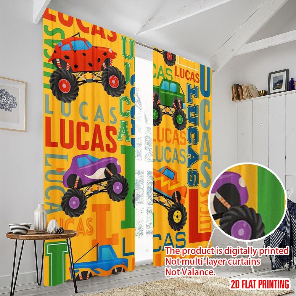 2 шт., 2D печать на плоскости Минималистичные шторы Парад монстр-траков 100% полиэстер (без удилища) Арт-деко Праздничный Идеально для