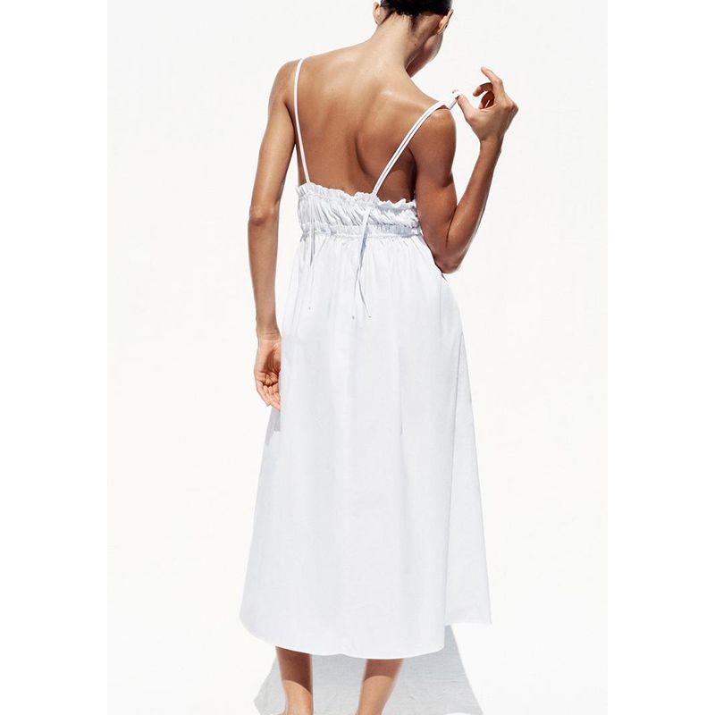 Summer New Product Women's Clothes Pleated Decorative Poplin Sling Minimalist Elegant Midi Skirt Dress 3474534