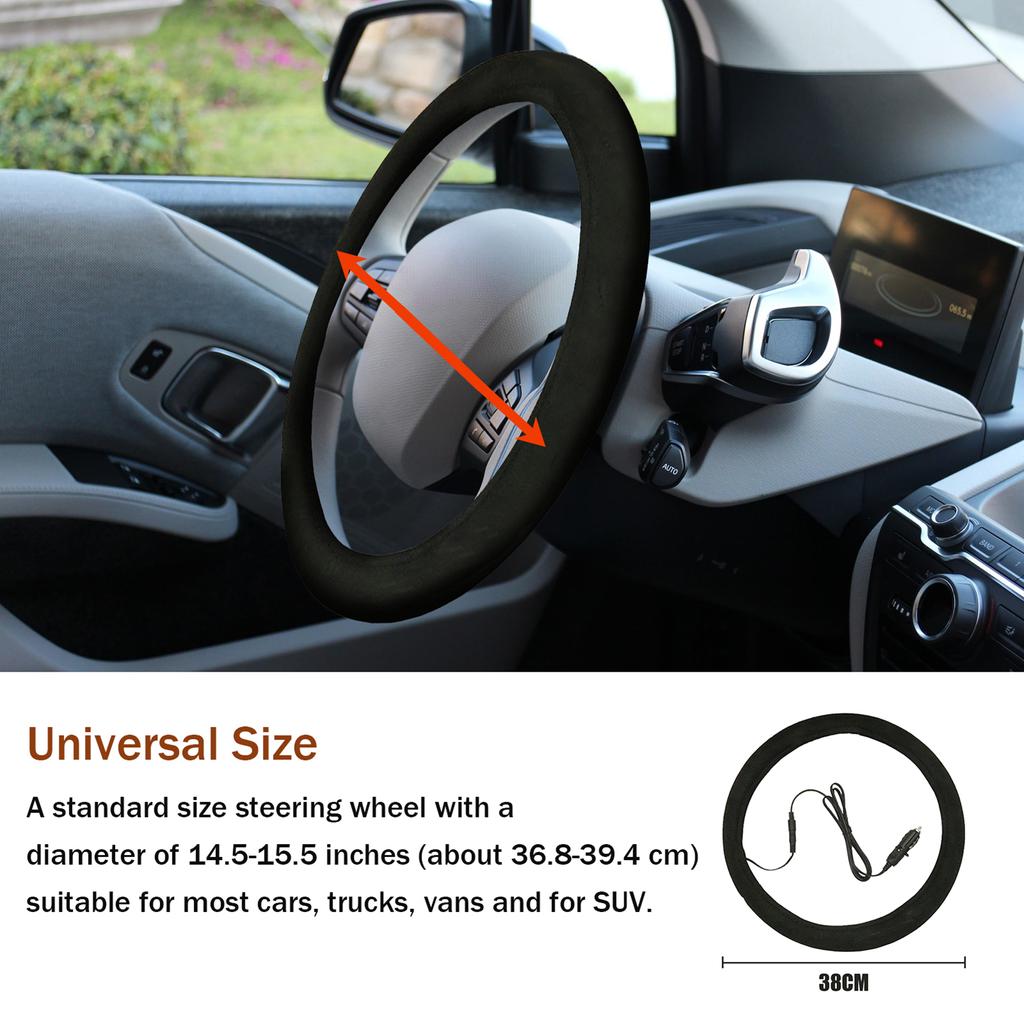 Auto Heated Steering Wheel Cover Universal Size Quickly Heating Driving Hands Warmth Steering Wheel
