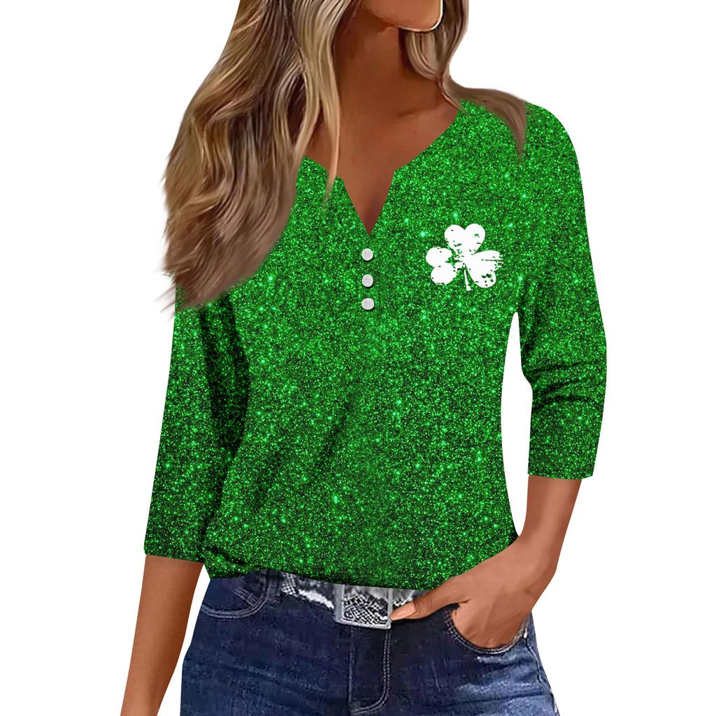 Женская модная и повседневная рубашка с рукавом семь четвертей. Топ-пуловер с принтом ко Дню Святого Патрика